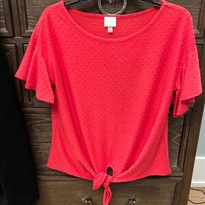 Cupio Red Textured Short Sleeve Top